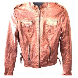Brown Faux Leather Biker Jacket